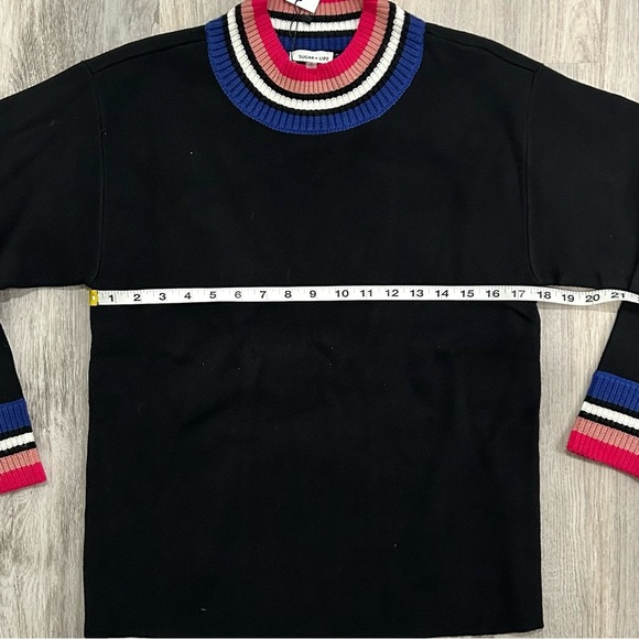 NWT Sugarlips Black Mock Neck Long Sleeve Sweater Color Stripe Accent Top Size S - Picture 3 of 7